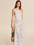 Tek Omuz Çiçek Desenli Elbise