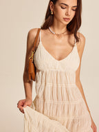 Yarı Şeffaf İnce Askılı Pileli Elbise