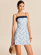 Çiçek Desenli Renk Bloklu Sırtı Açık Elbise