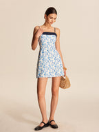 Çiçek Desenli Renk Bloklu Sırtı Açık Elbise