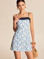 Çiçek Desenli Renk Bloklu Sırtı Açık Elbise