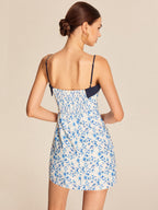 Çiçek Desenli Renk Bloklu Sırtı Açık Elbise