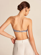 Çizgili Çiçek Detaylı Bandeau Bikini Takımı