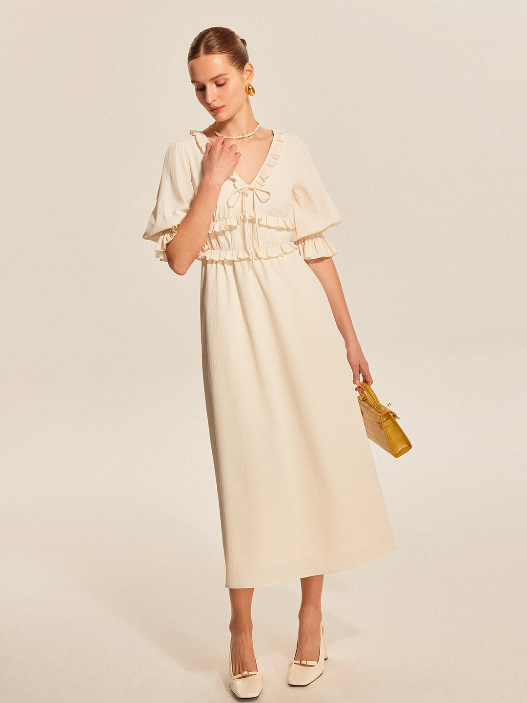 yarım kol midi elbise