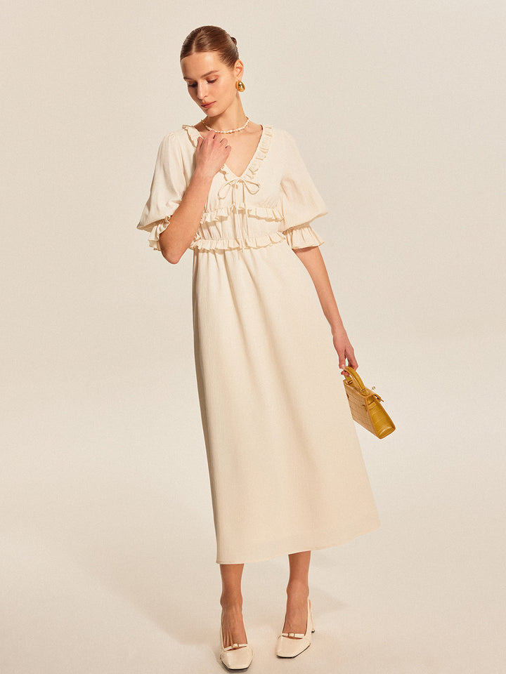 yarım kol midi elbise