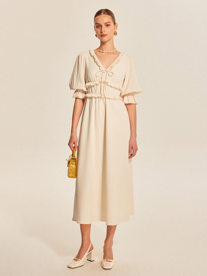 yarım kol midi elbise