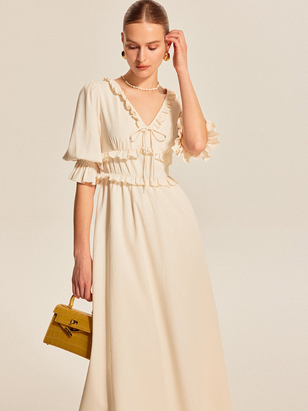 yarım kol midi elbise