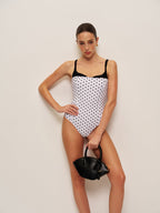 Puantiye Kontrast Tek Parça Mayo