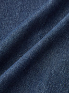 V Yaka Kolsuz Düğmeli Kot Elbise