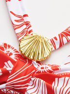 Metal Detaylı Desenli Tek Parça Mayo