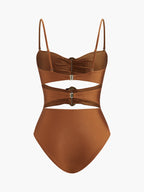 Metal Detaylı Dekolteli Tek Parça Mayo