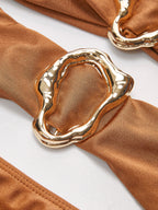 Metal Detaylı Dekolteli Tek Parça Mayo