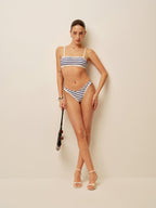 Denizci Çizgili Yüksek Bel Bikini