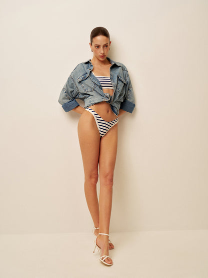 Denizci Çizgili Yüksek Bel Bikini