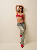 Kontrast Şeritli Yuvarlak Yaka Bikini Takımı