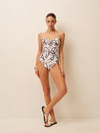 Desenli İnce Askılı Tek Parça Mayo