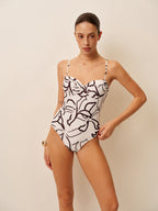 Desenli İnce Askılı Tek Parça Mayo