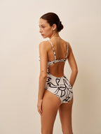 Desenli İnce Askılı Tek Parça Mayo