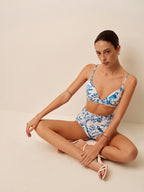 Desenli Yüksek Bel Bikini Takımı