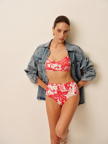 Tropikal Desenli Metal Tokalı Bikini Takımı