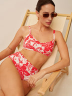 Tropikal Desenli Metal Tokalı Bikini Takımı