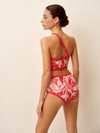 Tek Omuz Tropikal Desenli Bikini Takımı
