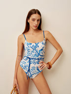 Kuş Desenli Bağcıklı Tek Parça Mayo