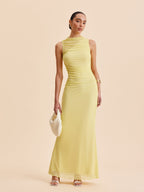 File Detaylı Şirretli Kolsuz Elbise