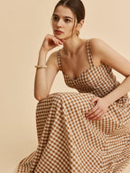 Kareli Kemerli Büstiyerli Elbise