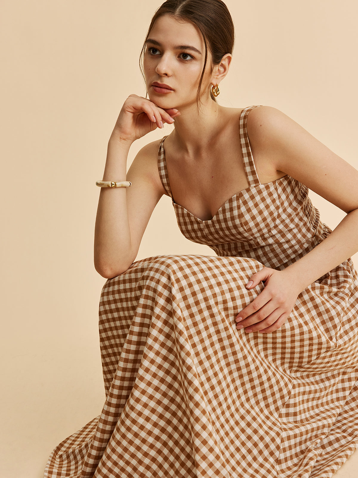 Kareli Kemerli Büstiyerli Elbise