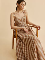 Kareli Kemerli Büstiyerli Elbise