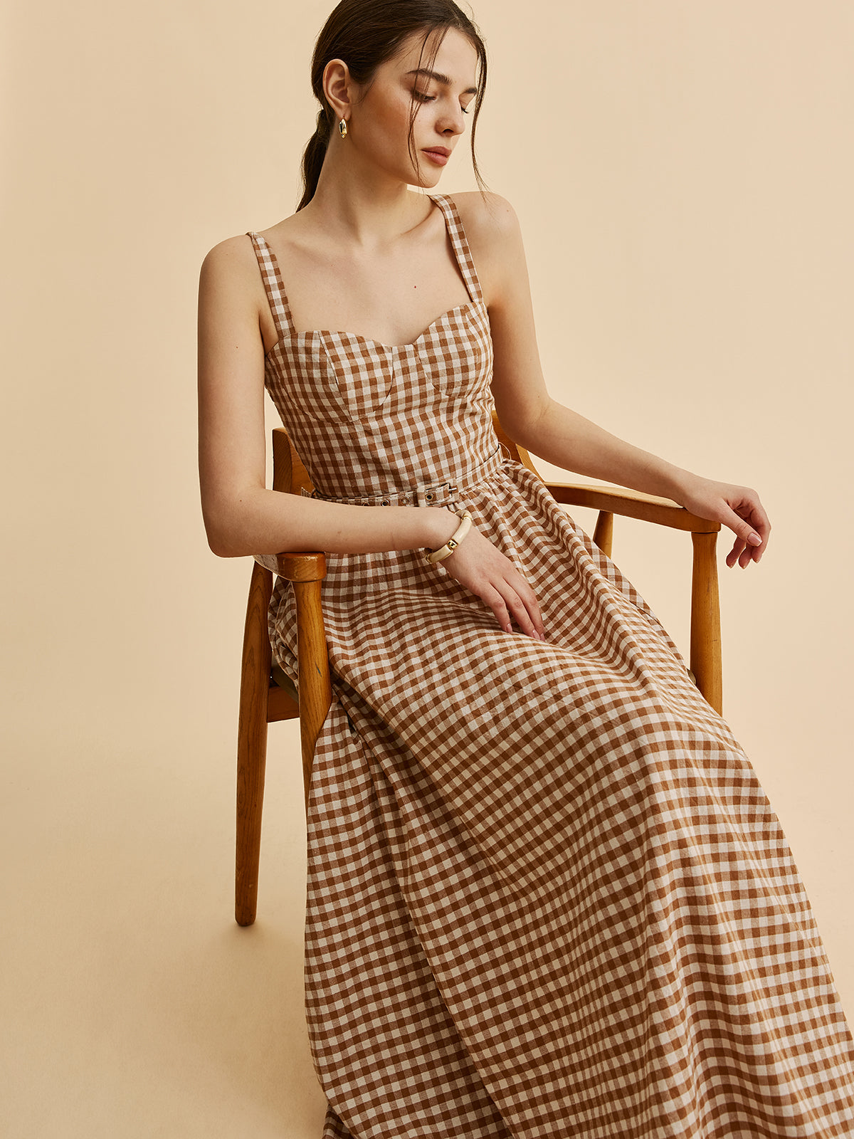 Kareli Kemerli Büstiyerli Elbise