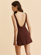 Derin Sırt Dekolteli Kolsuz Fırfırlı Elbise