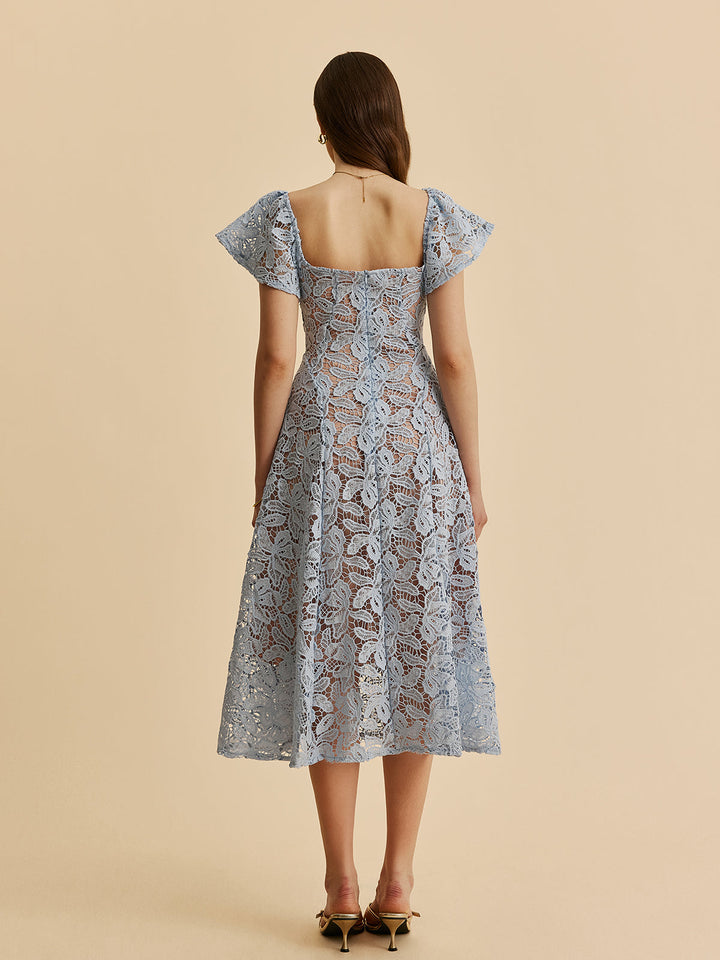 dantel detaylı midi elbise