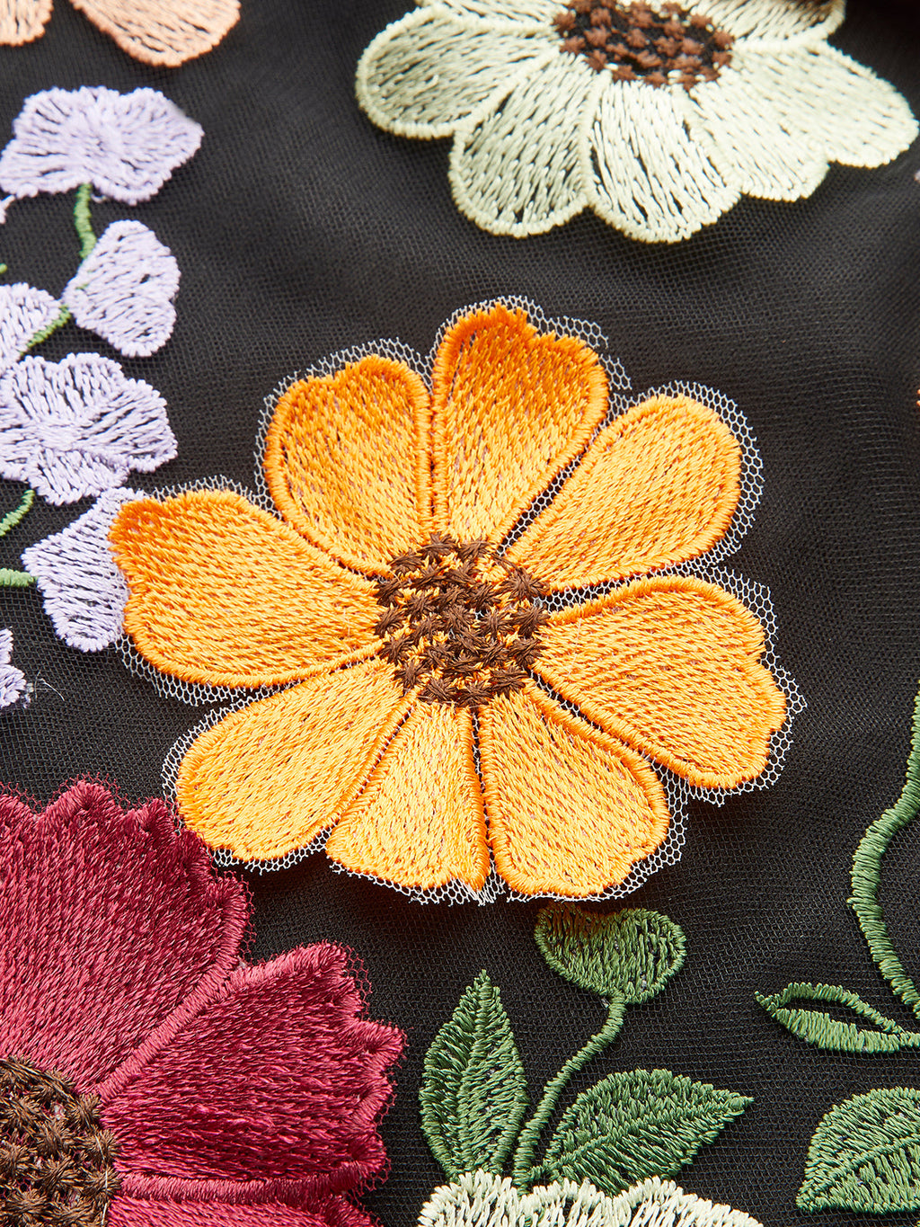 Renkli Çiçek Nakışlı Tül Elbise