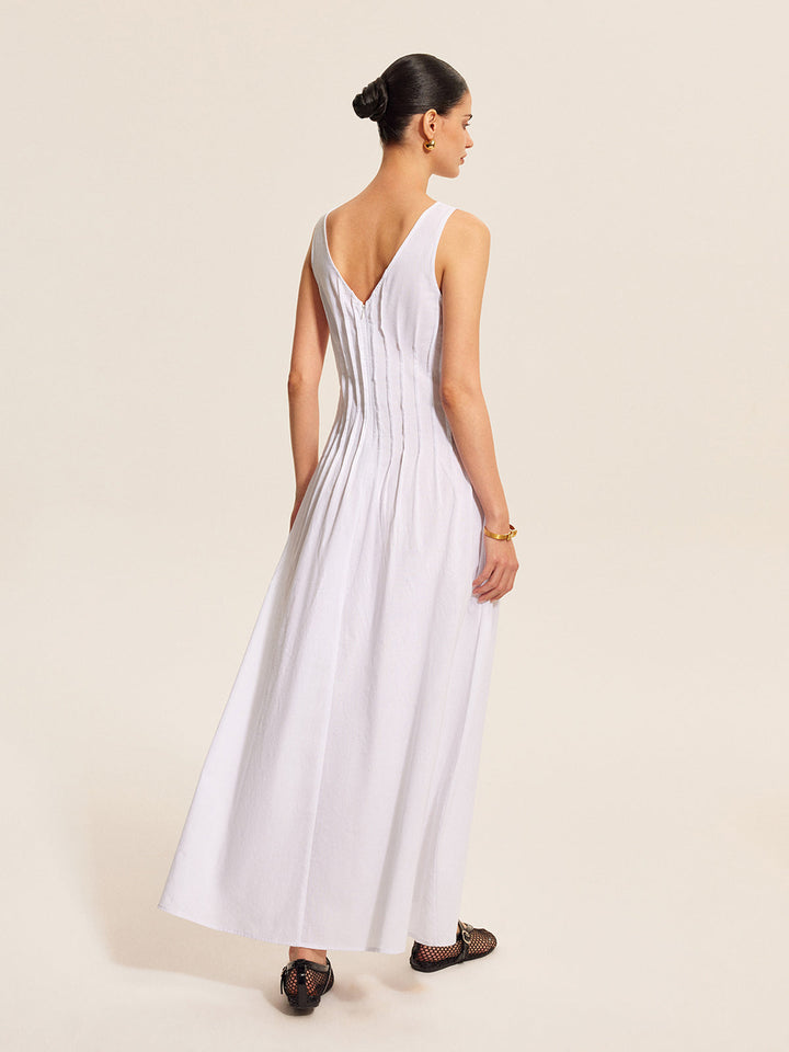 büzgülü kolsuz midi elbise