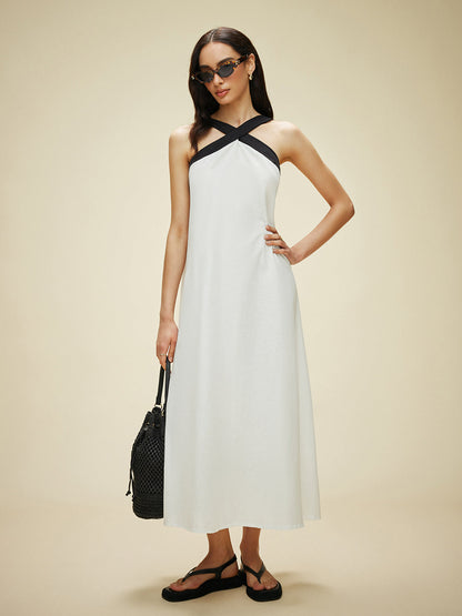 halter yaka midi elbise