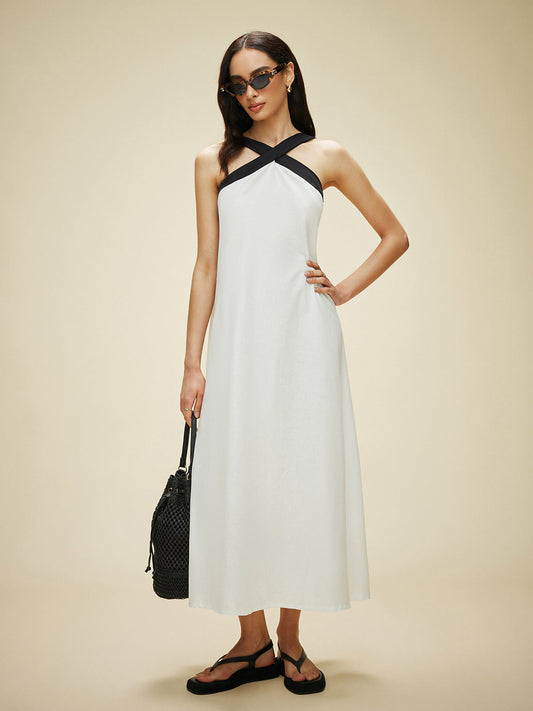 halter yaka midi elbise