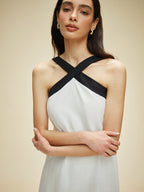 halter yaka midi elbise