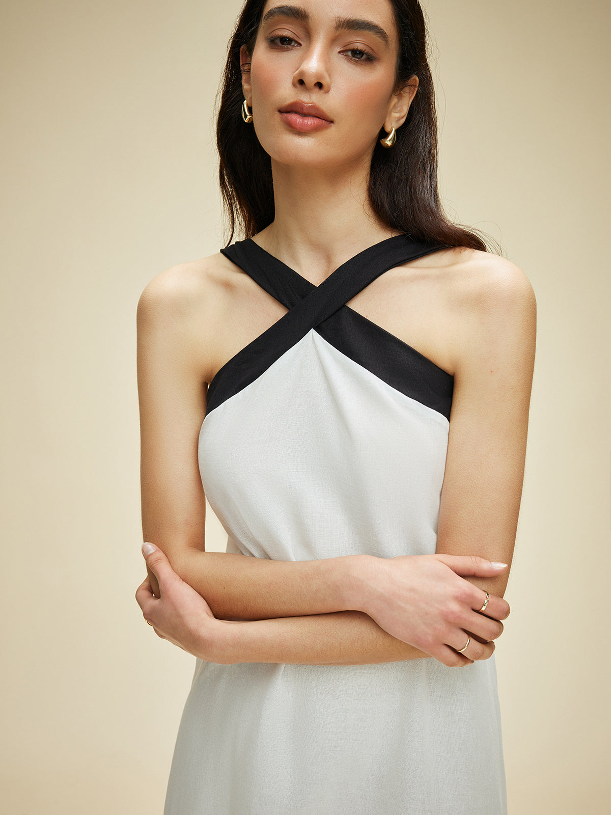 halter yaka midi elbise