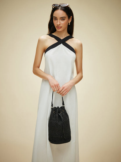 halter yaka midi elbise