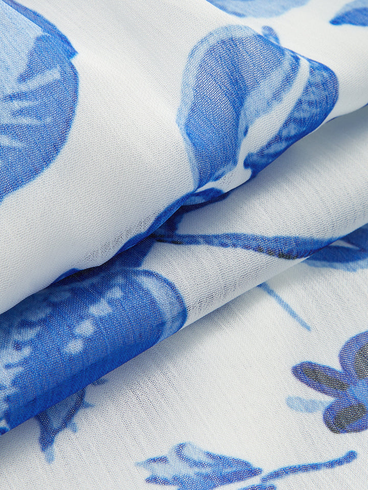 Kemerli desenli maksi elbise