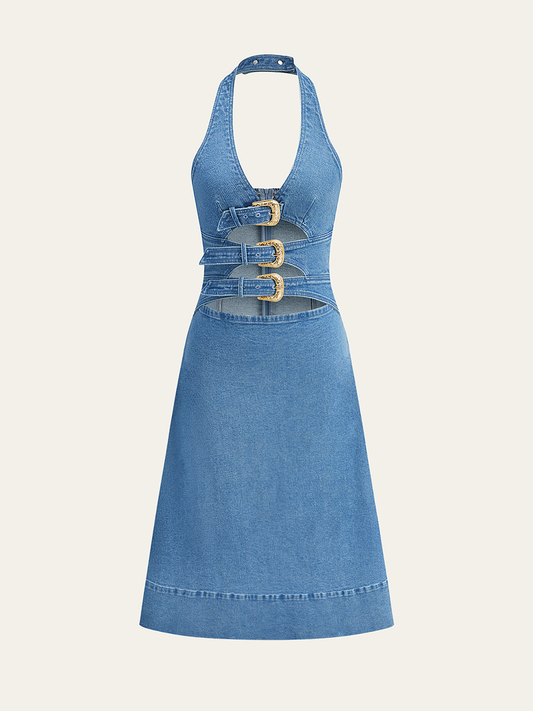 halter yaka dekolteli midi elbise