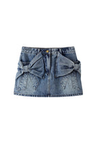 Fiyonk Detaylı Kısa Denim Etek