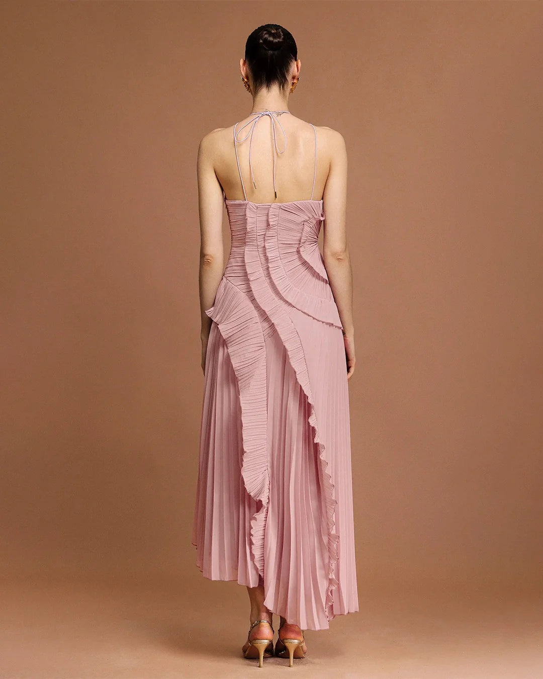 Fırfır Detaylı Halter Midi Elbise