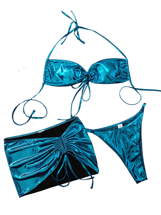 Bağcıklı Metalik Bikini Üçlü Takım