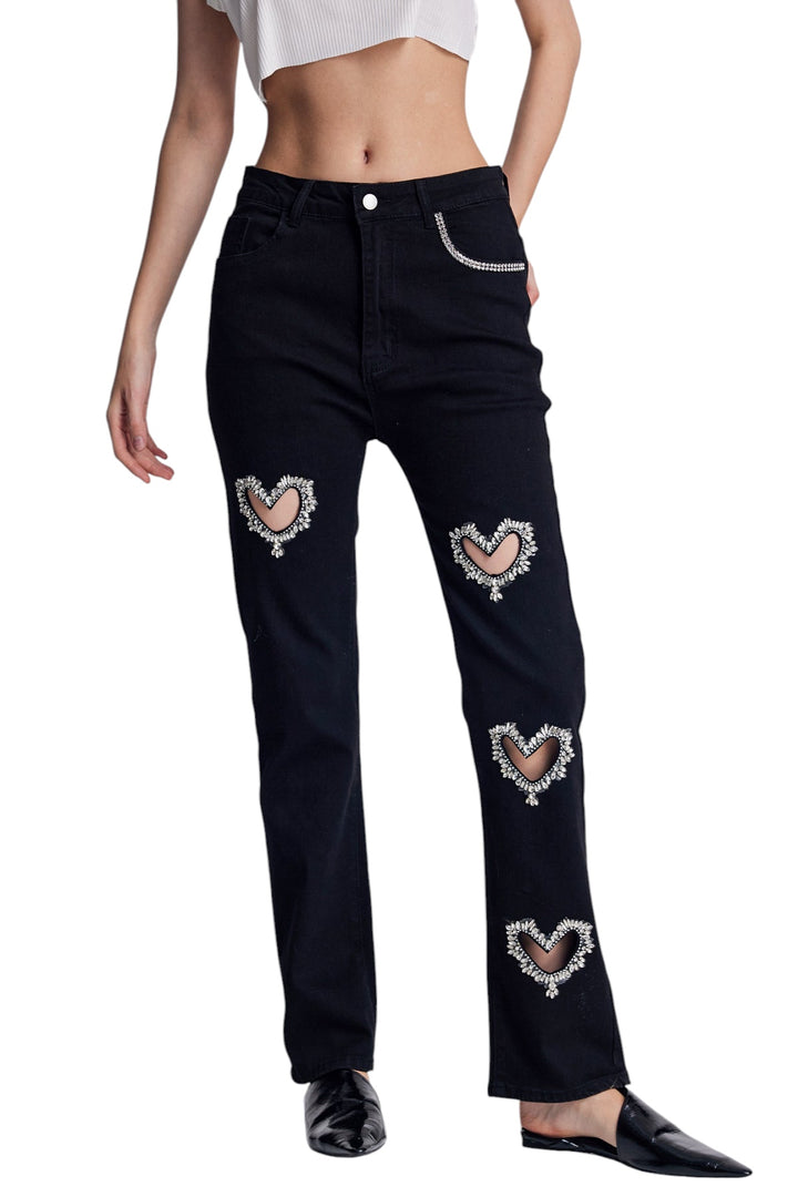 Taş İşlemeli Kesik Detaylı Jean