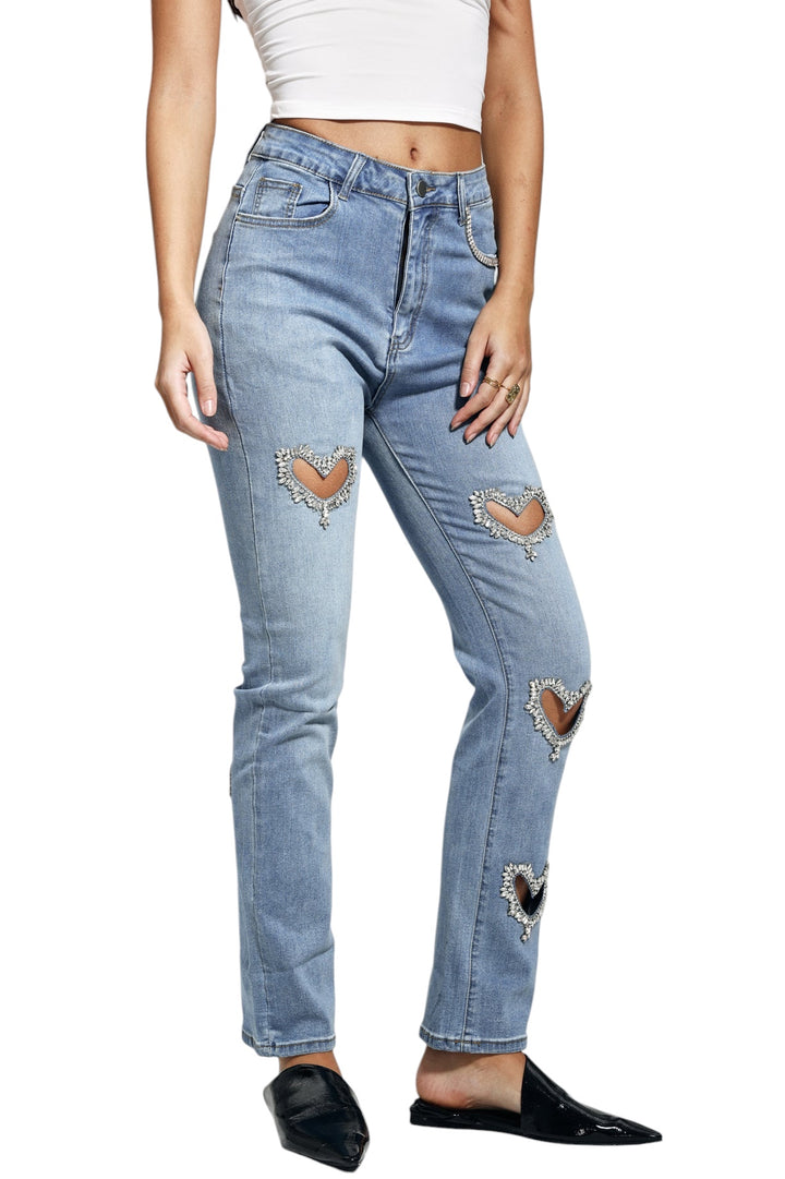 Taş İşlemeli Kesik Detaylı Jean