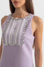 Payet ve Dantel Süslemeli Dokulu Mini Elbise