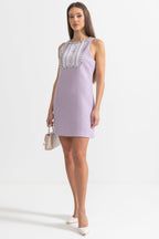 Payet ve Dantel Süslemeli Dokulu Mini Elbise